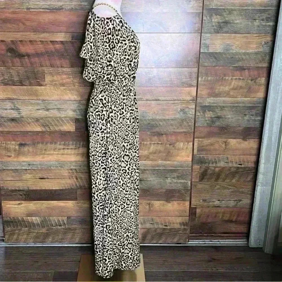 MICHAEL KORS Cheetah Flutter Sleeve Wide Leg Jumpsuit Small offices iren Mobwife - Picture 7 of 16